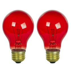 NEW (PACK OF 2) 25W 120V INCANDESCENT A19, E26 BASE TRANSPARENT RED LIGHT BULB