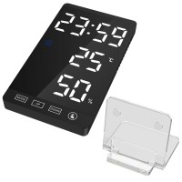 Mirror LED Alarm Clock Night Light Thermometer Digital Display With USB Charging